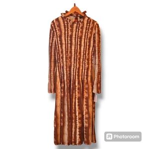 en Saison NWT White Brown Tie-Dye Smocked Midi Dress